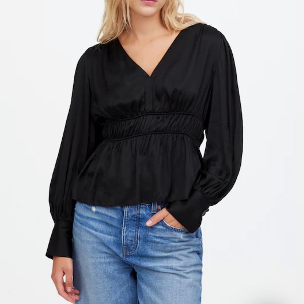 Madewell Long-Sleeve Peplum Top in Satin